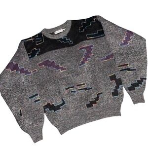 Koman men's Gray Multi Abstract medium Streetwear 80s 90s retro‎ Sweater